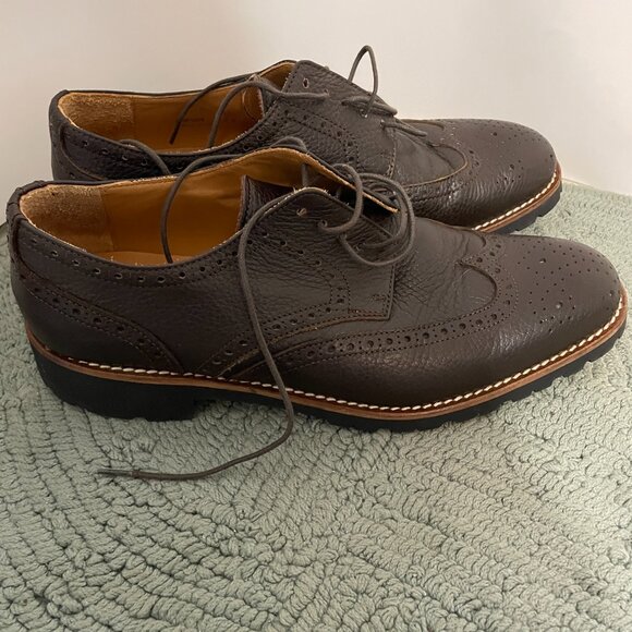 Men's Leather Dress Shoe Burgundy Wingtip Lace up Made in Italy Carson 8.5 - Picture 8 of 8